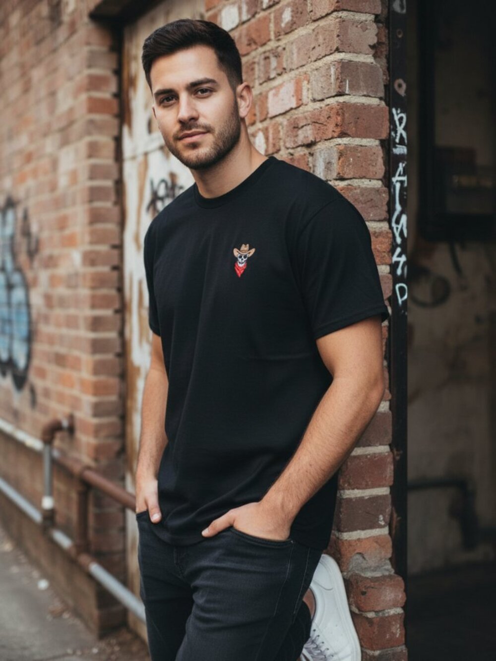 Riot Society Embroidered Skull Cowboy T-Shirt NWOT Black Med